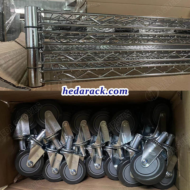 chrome wire shelf accessory,metal wire shelf part,chrome plated shelf castor wheels,chrome wire shelf levels