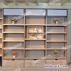 Wood Wall Shelving Unit For Grocery Store