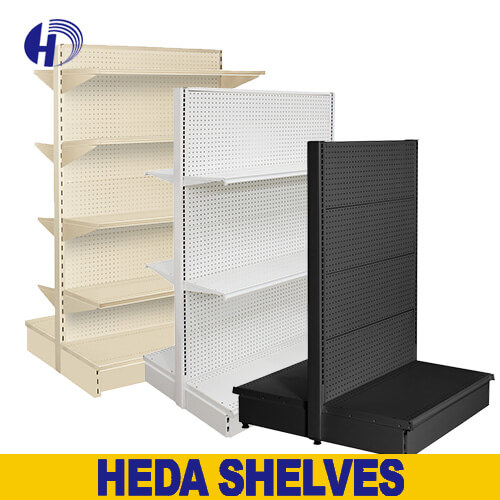 double sided store display shelves,wall store shelves,retail wall,pegboard gondola shelves,retail pegboard shelves,double sided gondola shelves.island gondola