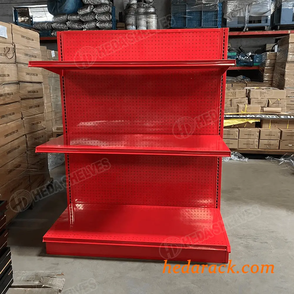 red Gondola Madix Shelving For Retail Stores(1,lozier shelving,medix gondola,red gondola,red store shelves