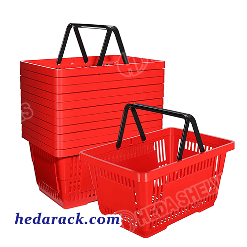 red plastic handheld shopping basket,plastic shopping basket,supermarket basket,shopping basket with handles,red shopping basket
