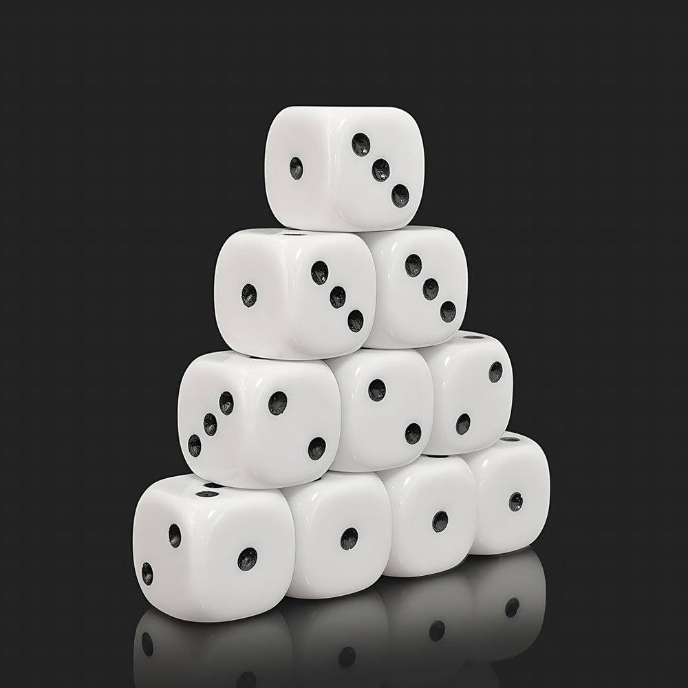 White Opaque Dot 16MM D6 Dice