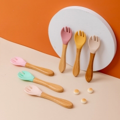 Silicone baby spoon with wooden handle