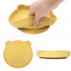 Cartoon Cute Children's Silicone Bear Dinner Plate Food Grade Silicone Suction Cup Bowl