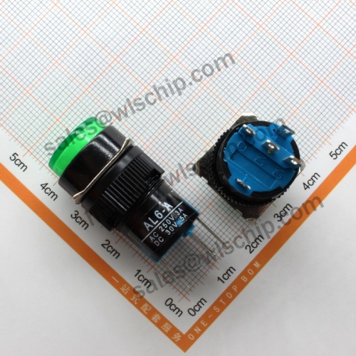 L16A switch 5Pin self-locking green 3vLED light round self-resetting power button switch