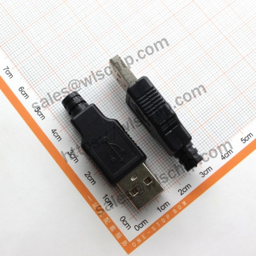 USB connector plug with plastic shell three-piece long shell male