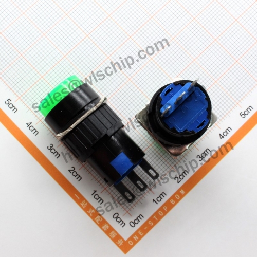 L16A switch 3Pin self-locking green no light round self-resetting power button switch