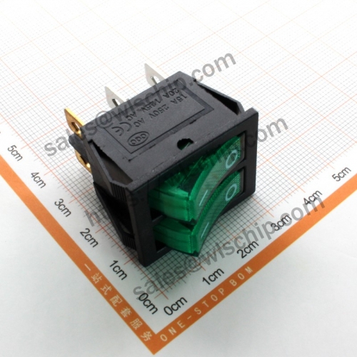 KCD6 Switch Duplex 6Pin 2 Gears Green Lighted Power Button Switch