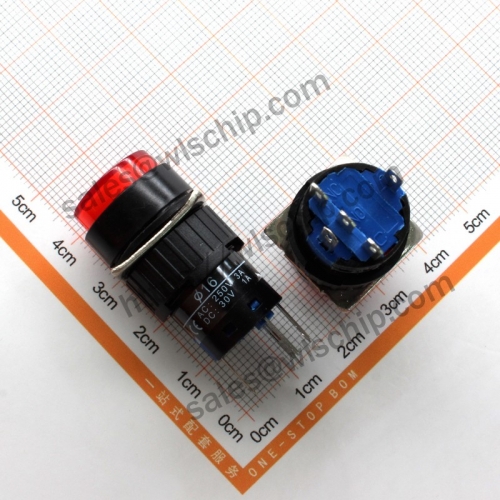 L16A switch 5Pin self-locking red 3vLED light round self-resetting power button switch