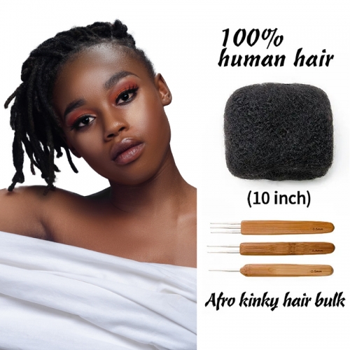 10 inch Best Selling Tight Afro Kinky Bulk Human Hair for Dreadlocks Twisting and Braiding, Afro Twist, with Crochet Hook