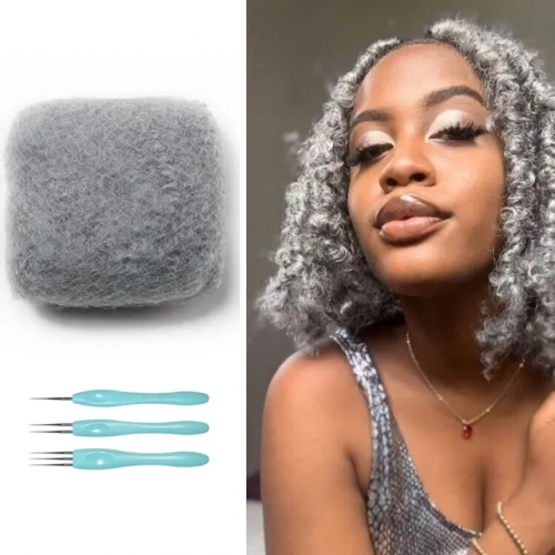#Grey Tight  Afro Kinky Bulk 100% Human Hair for Ideal to Make/ Repair Afro Hair Braids, Dreadlocks Extension, Afro Twist, with Crochet Hook