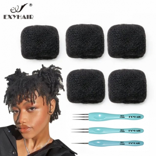 5 Packs 150g Tight  Afro Kinky Bulk Human Hair for Dreadlocks Twisting and Braiding with Crochet Hook