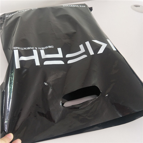 Custom fashional biodegradable plastic die cut punch handle bag for clothing packing apparel