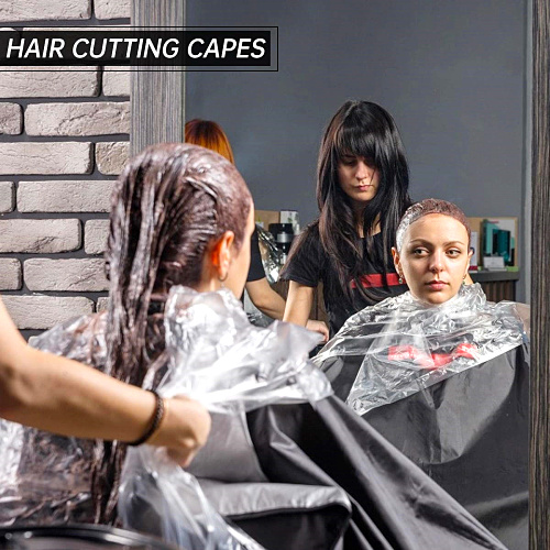 Custom Barber Logo Disposable Plastic PE Salon Hairdressing Unisex Bib Black Waterproof Cape