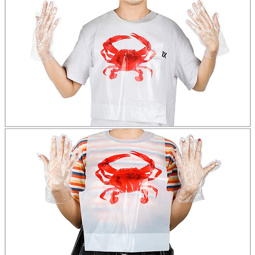 Sea Food Custom Printed Lobster Crab Dinning Apron Disposable Plastic Restaurant Bibs Guangzhou For Adults