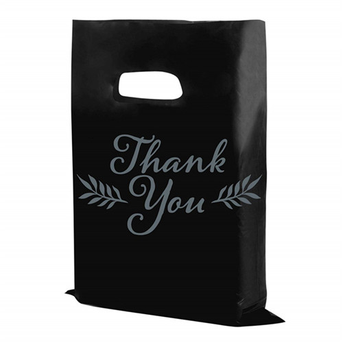 Custom Die Cut Shopping Plastic Merchandise Bags Black Plastic Thank You Retail Shopping Bag