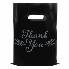 Customized Logo Print Standard Size High Quality Heavy Duty Thank You Black Plastic Shopping Bag With Handle