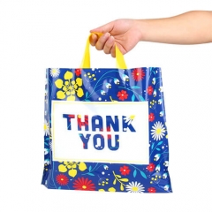 Eco Friendly Portable Large Capacity Folding Carrying Storage Bag Thank You Tote Bag Carry Plastic Shopping Bag
