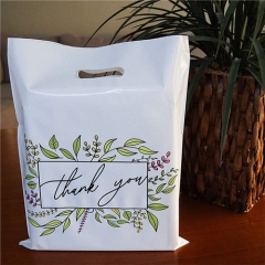 Custom Logo Printed Thank You Bag Die Cut Patch Handle Plastic Shopping Carrier Bags For Boutique