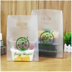 Custom Die Cut Punching Patch Handle Plastic Bag Food Service Restaurant Take Out Carry Bag With Logo