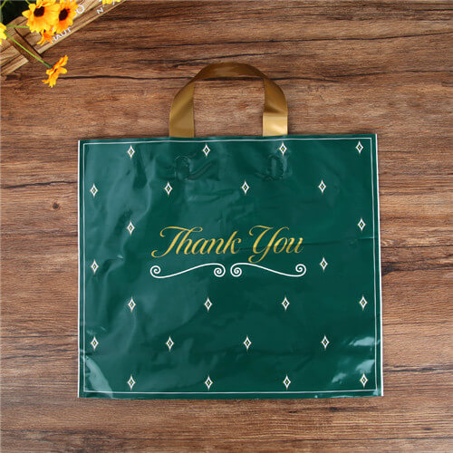 Custom Thank You Shopping Bags Loop Handle Clothing Boutique Plastic Retail Thank You Merchandise Shopping Bag