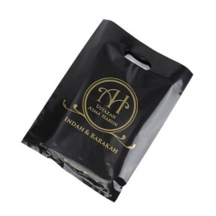 Custom Logo Black Gold Printing Plastic Die Cut Bag Carry Handle Plastic Packaging Bag For Shopping