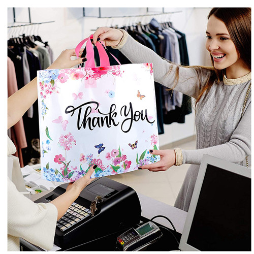 Custom Plastic Thank You Floral Shopping Bag Plastic Shopping Bag Custom Logo With Handles