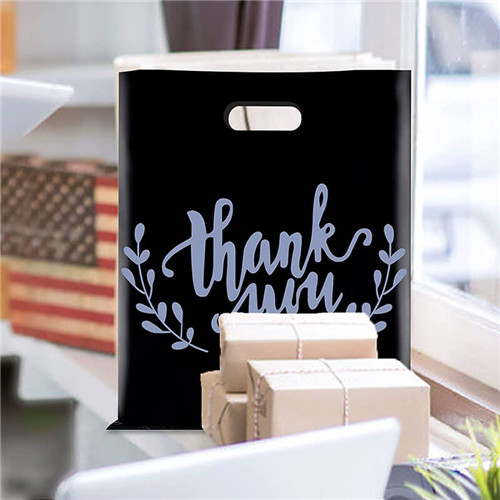 Custom Cheap Printing Thank You Die Cut Handle Bags Cute Garment Plastic Bags Plastic Shopping Bag Logo Print For Clothes