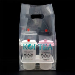 Custom Two Cups Die Cut Handle Plastic Takeaway Bag Plastic Beverage Carry Out Bags For Coffee Drink Pouch