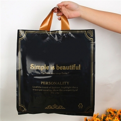 Custom Wholesale Modern Carry Many Items Black Plastic Bags Gold Printing Logo Poly Shopping Bags For Boutiques