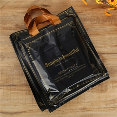 2023 Promotional Logo Printed Packaging Shopping PE Plastic Tote Bag Custom Black Carrier Bag With Soft Loop Handle