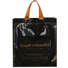 2023 Promotional Logo Printed Packaging Shopping PE Plastic Tote Bag Custom Black Carrier Bag With Soft Loop Handle