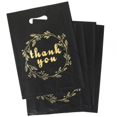 Custom Logo Thank You Die Cut Handle Shopping Bags Boutique Store Clothes Shoes Carry Bag Merchandise Black Plastic Bags