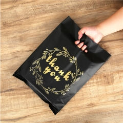 Wholesale High Quality Thank You Design Printed Ldpe Die Cut Handle Black Plastic Bags 25X35cm