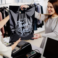 Custom Logo Thank You Die Cut Handle Shopping Bags Boutique Store Clothes Shoes Carry Bag Merchandise Black Plastic Bags