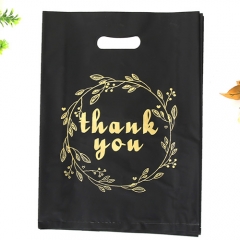 Wholesale High Quality Thank You Design Printed Ldpe Die Cut Handle Black Plastic Bags 25X35cm