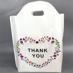 Hot Sale Custom Die Cut Handle Plastic Thank You Floral Merchandise White Shopping Bag Plastic Bags With Logos