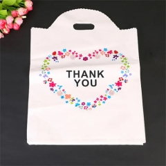 Hot Sale Custom Die Cut Handle Plastic Thank You Floral Merchandise White Shopping Bag Plastic Bags With Logos