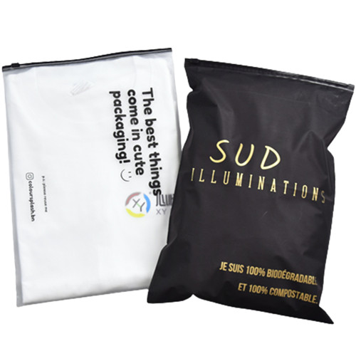 Customized Printing Logo Plastic Zipper Slider Bags Frosted Matte Black Zip Lock Compostable Packaging Bag For Clothes