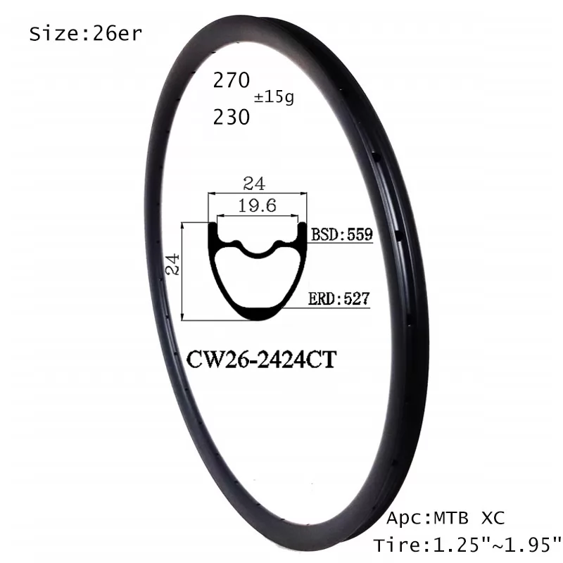 |CW26-2424CT| 26'' mtb rims for sale carbon mountain biking wheel for XC ride Chinese factory sale with competitive price hot sale to Germany