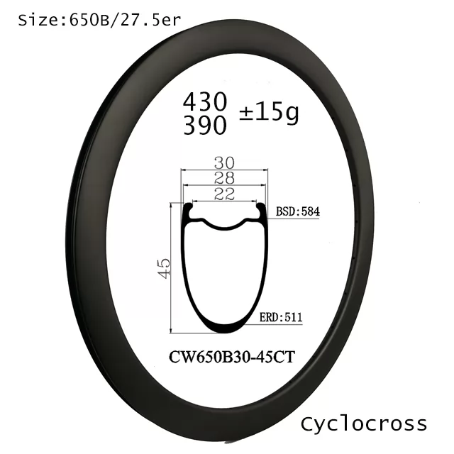 |CW650B30-45CT| carbon cycling wheels 27.5er 45mm depth 30mm width clincher tubeless carbon rims Gravel/sandy/muddy bike