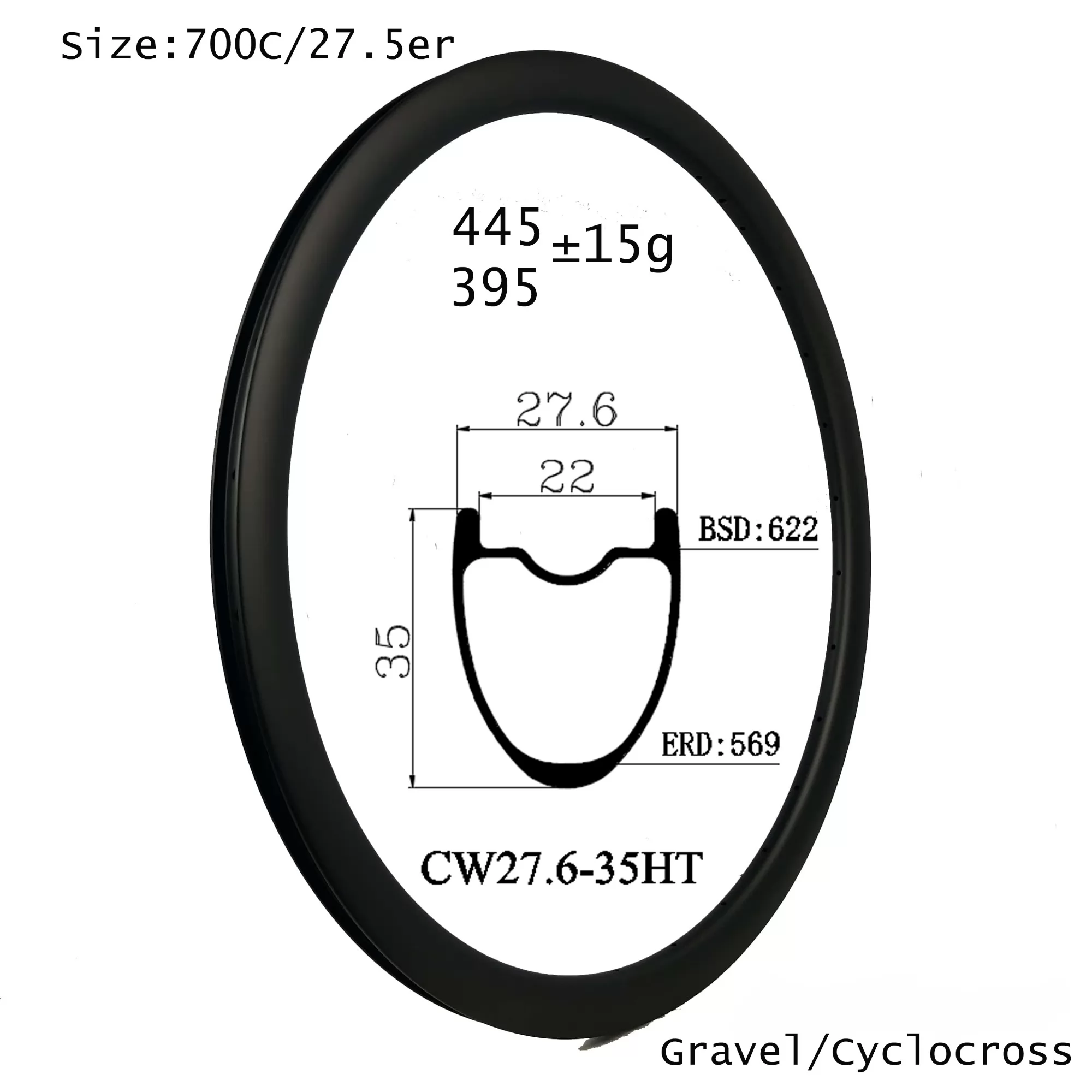 |CW27.6-35HT| 29er 35mm depth 27.6mm width hookless clincher tubeless carbon rims Gravel bike cyclocross disc brake rides light weights wheel