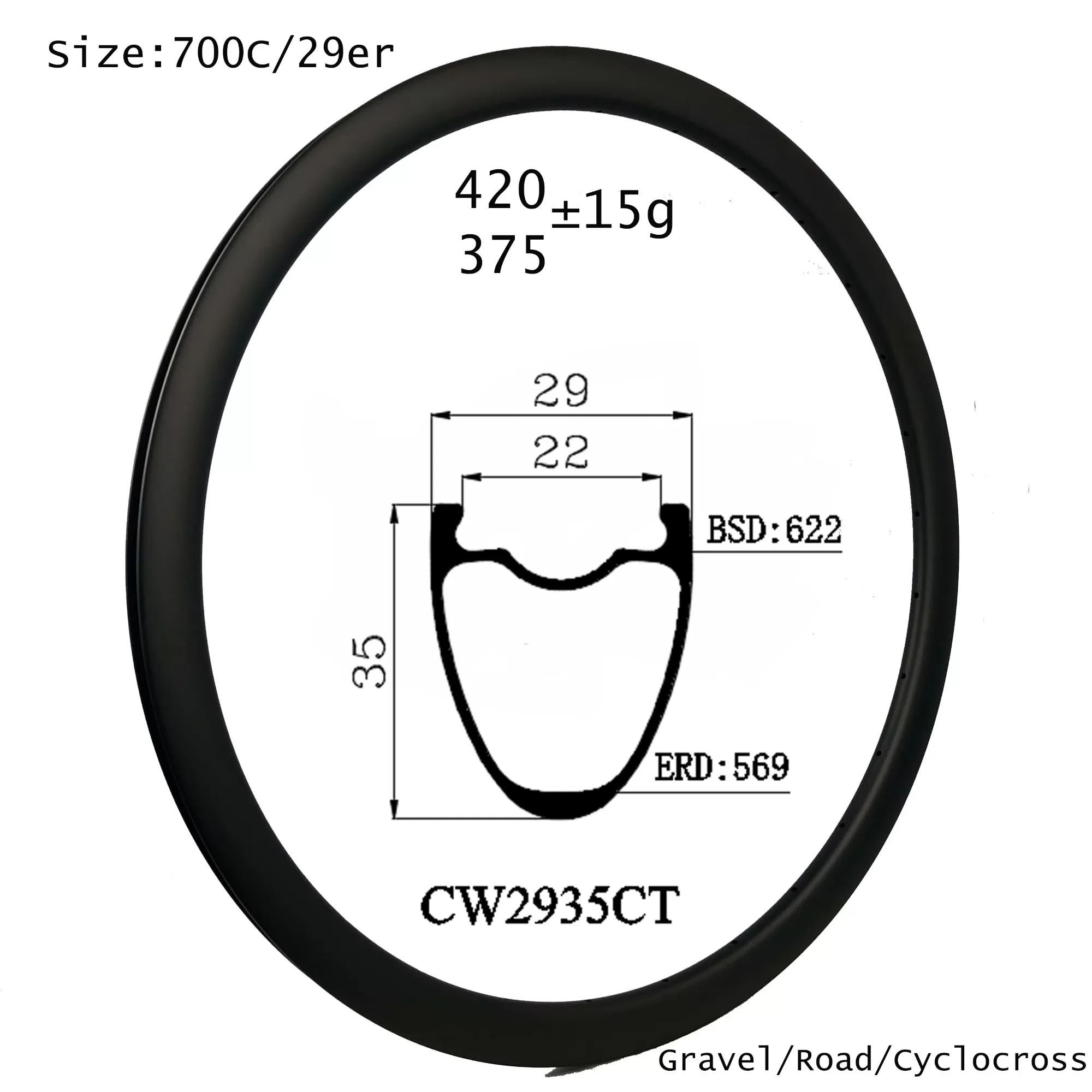 |CW2935CT| 700C/29er bicycle carbon rims gravel bike 29X35mm disc brake/V brake available hot sales to United states
