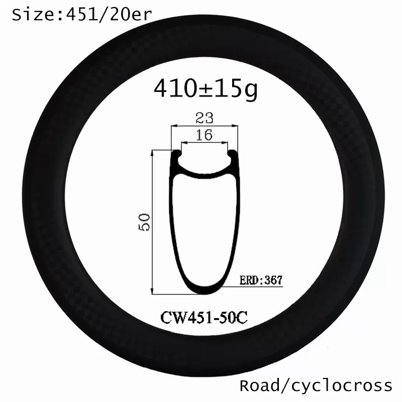 |CW451-50C| 451 carbon bicycle rims 50mm depth 23mm U shape profile deep clincher tires 20er assymble folding bike 100% high quality made in China