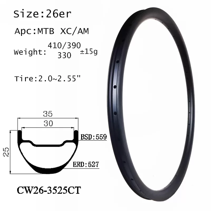 |CW26-3525CT| carbon mountain bike training rim 35mm width 25mm depth cross country hookless tubeless Germany rider liked wheels