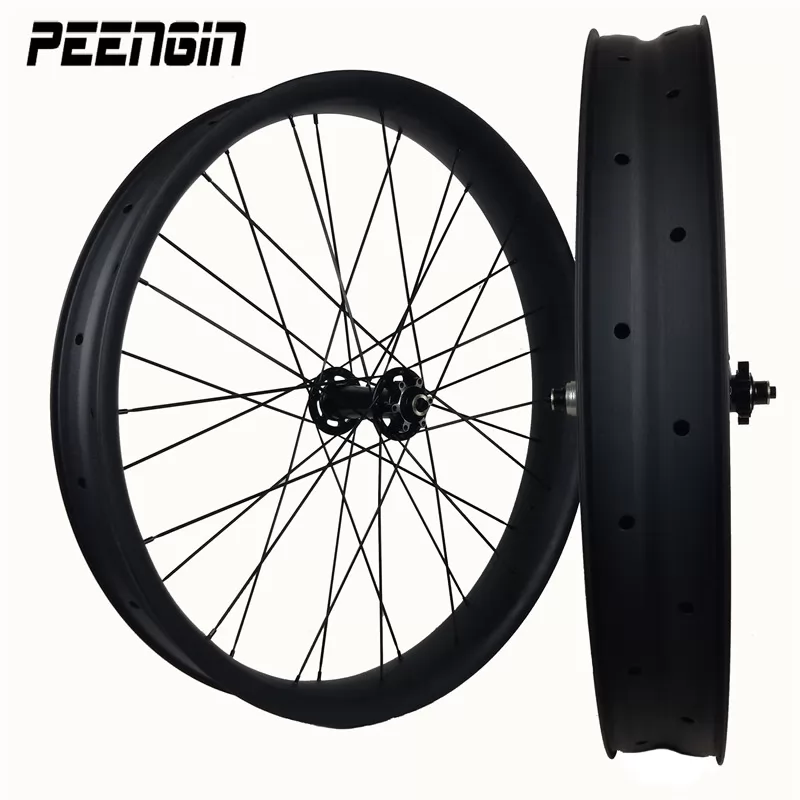 |CW24-80CT| 24er carbon fatbike wheels 80mm width hookless clincher tubeless compatible sand/snow bicycle complete wheelset with quick release/thru