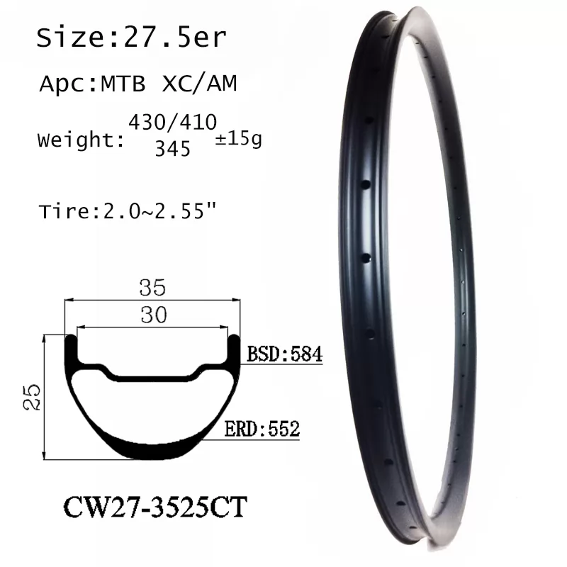 |CW27-3525CT|rims carbon 27.5 inch width 35mm mid size hookless clincher tubeless wheel mountain cycling XC/AM version racing bicycle