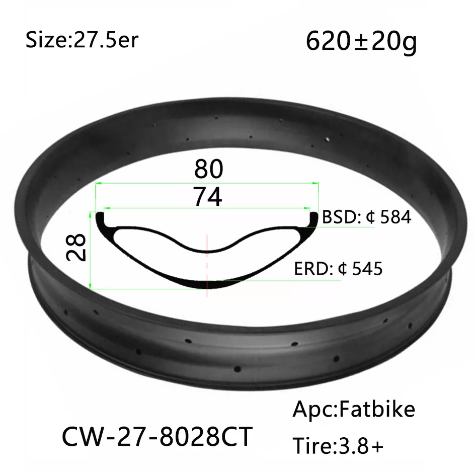 |CW27-8028CT| 27.5er carbon fat bike rim 80mm width 28mm depth clincher tubeless hookless snowy day free ride high quality competitive price offer