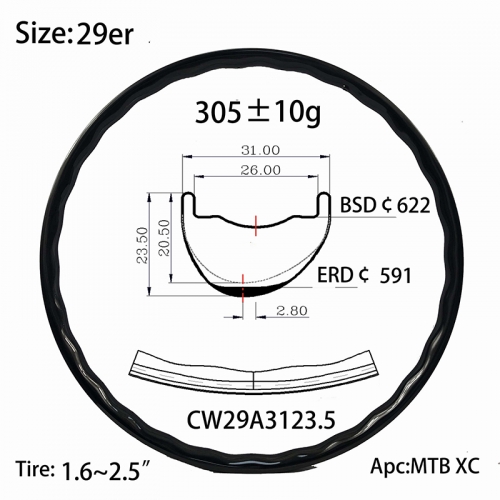 |CW29A3123.5| Carbon rims asymmetry design 29inch width 31mm 23.5mm depth cycle wave 28 holes wheel off set MTB mountain cycle