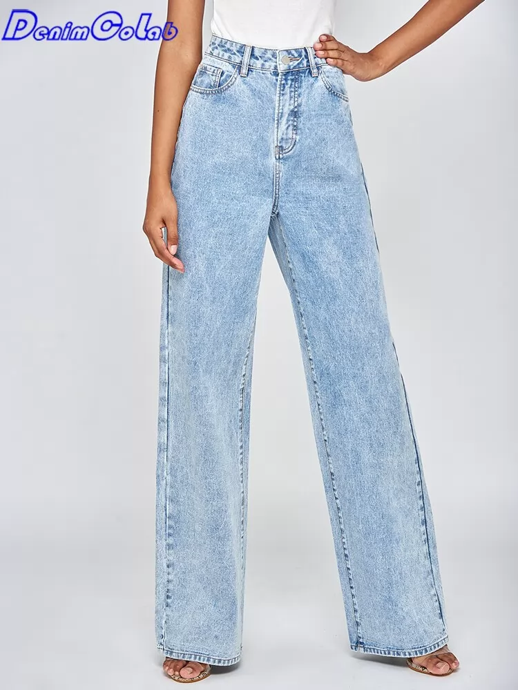 DenimColab Vintage Wide Leg Pants High Waist Women's Jeans Loose Boyfriend Jeans Famale 100% Cotton Casual Denim Pants Mom Jeans